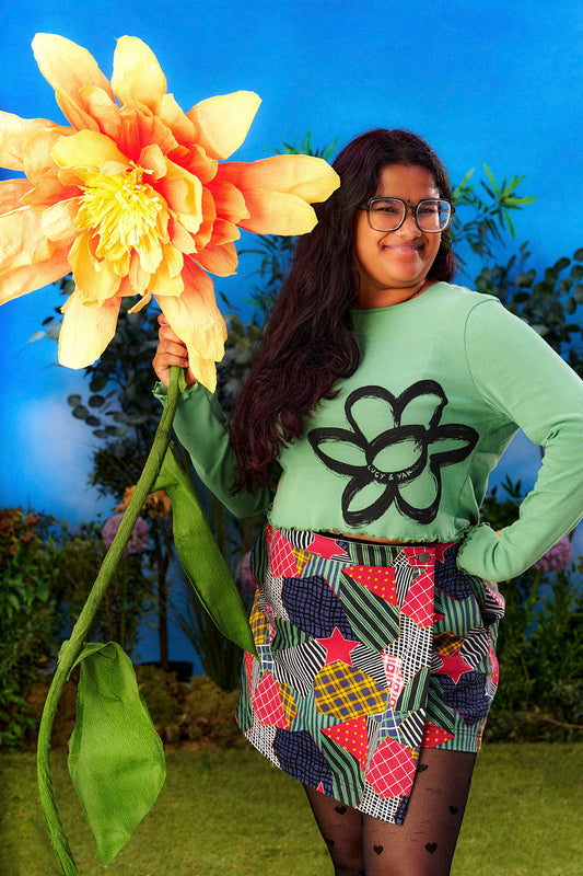 Hansel - Long Sleeve Top Organic Cotton in Green Scribble Floral