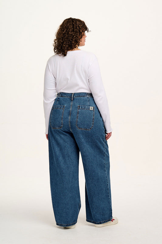 Cole - Wide Leg Jeans Organic Cotton Denim in Mid Wash Blue