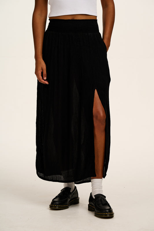 Poppy - Elasticated Waist Midi Skirt ECOVERO Viscose in Black
