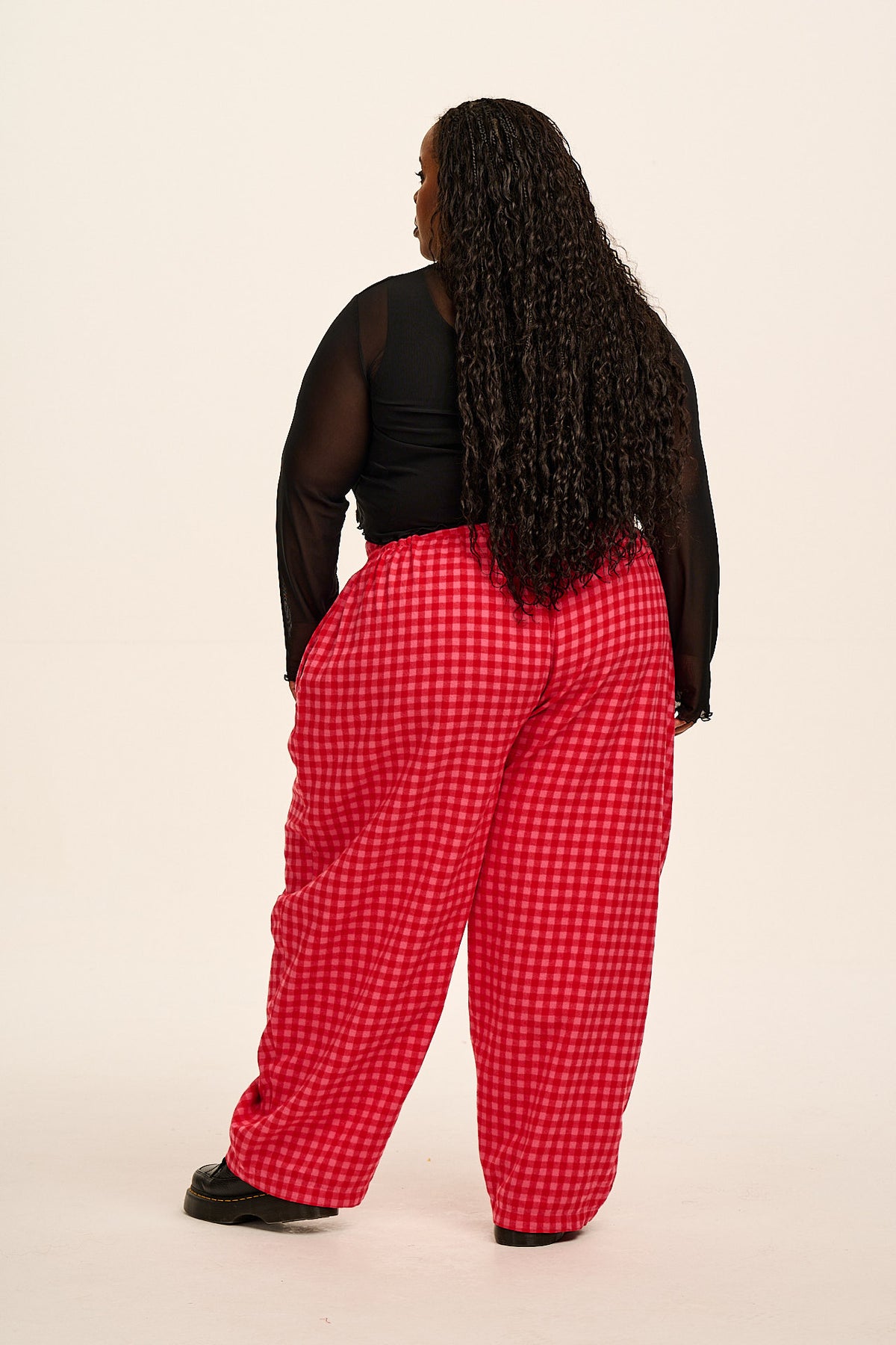 Beau - Barrel Leg Trousers Organic Brushed Cotton in Pink and Red Gingham