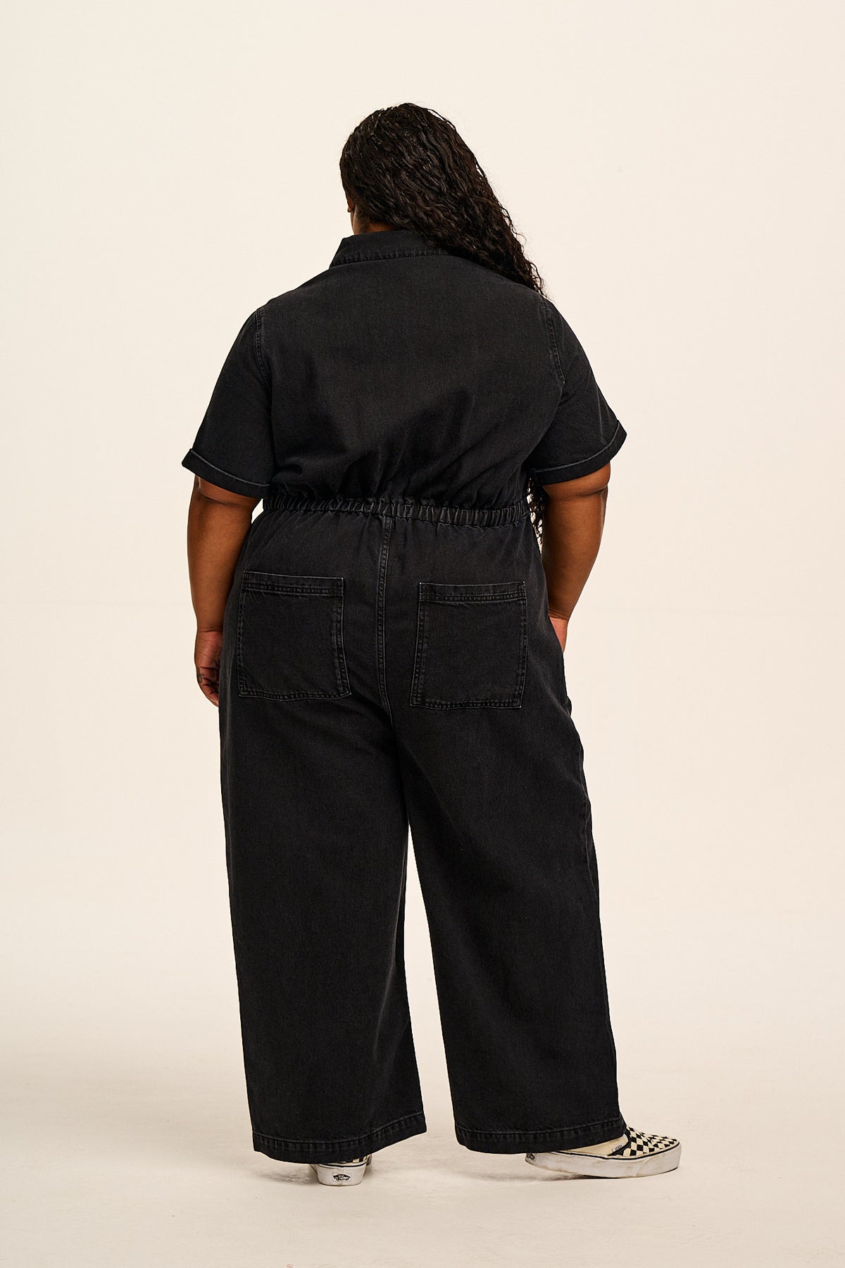 Ragan - Cropped Leg Jumpsuit Organic Cotton Denim in Black Wash