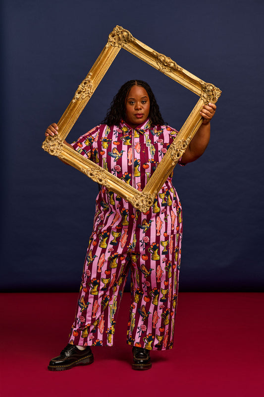 L.E. Ragan - Cropped Leg Jumpsuit Organic Cotton Twill in Artist Print by Emily Furr & Yak
