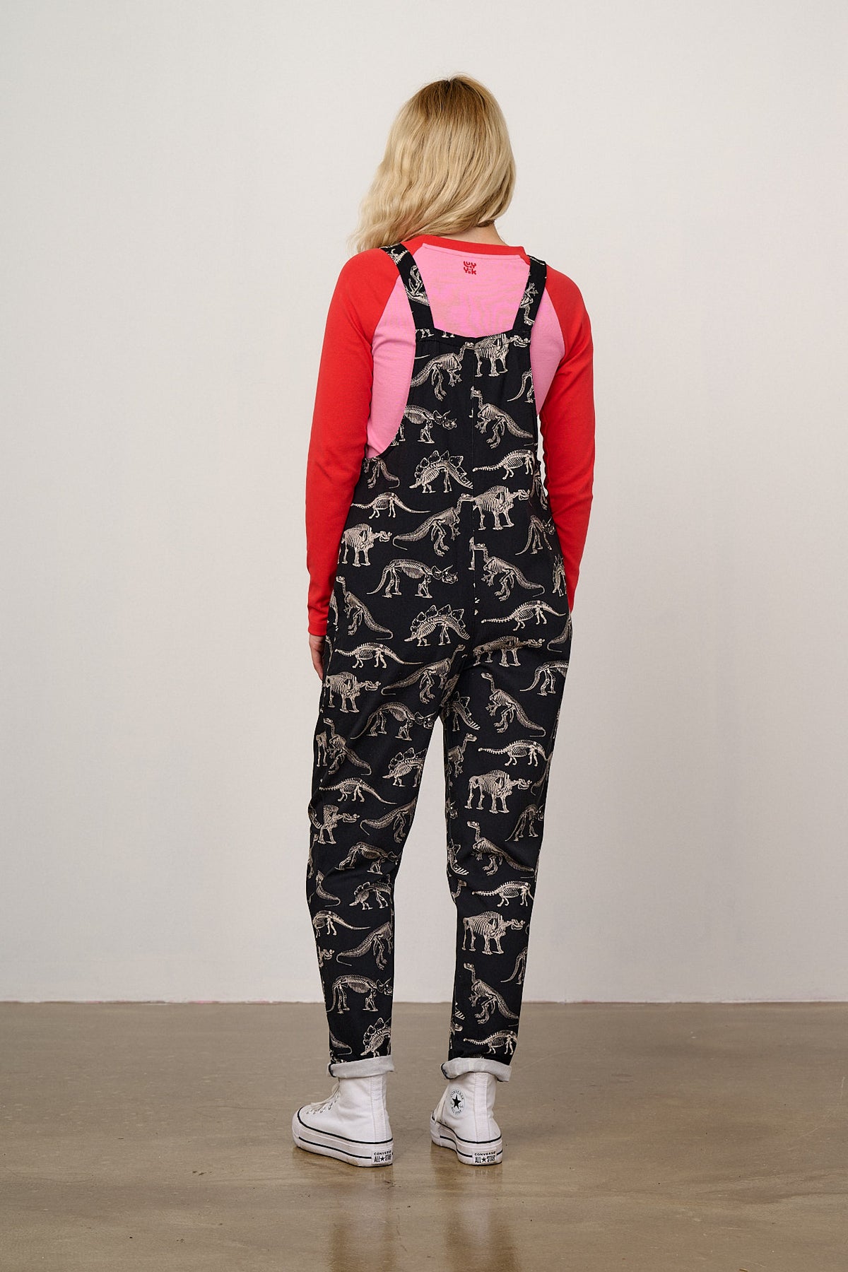 L.E. Original - Cotton Dungarees in B&W Dinosaur Natural History Museum & Yak