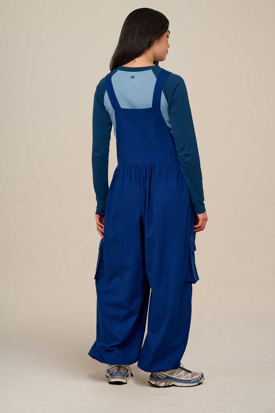 Miyada - Cuffed Leg Dungarees Organic Brushed Cotton in Navy