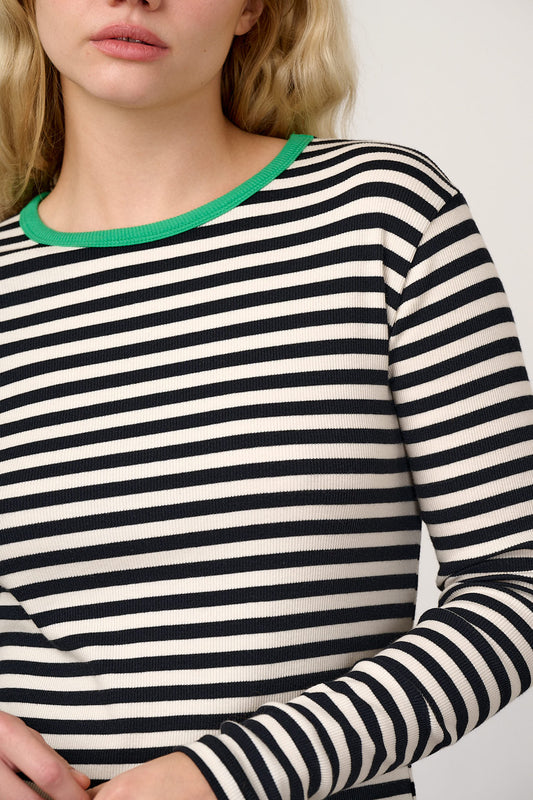 Grayson - Long Sleeve Top Cotton in Black & White Stripe
