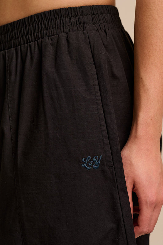 Obregon - Barrel Leg Cotton Trousers in Black