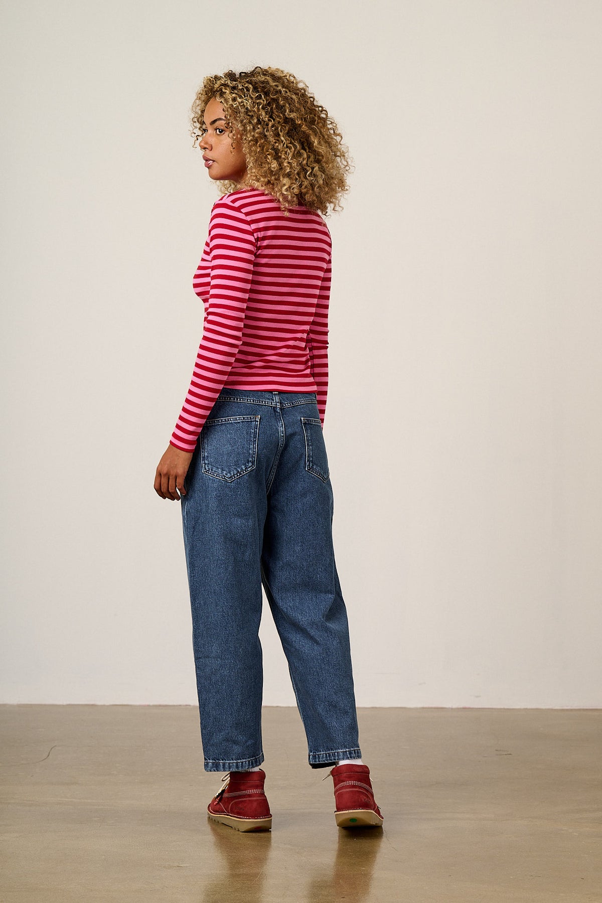 Grayson - Long Sleeve T-Shirt Cotton in Pink & Red Stripe