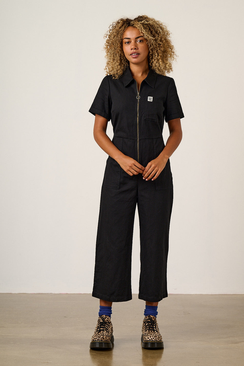 Ragan - Cropped Leg Jumpsuit Organic Cotton Twill in Black