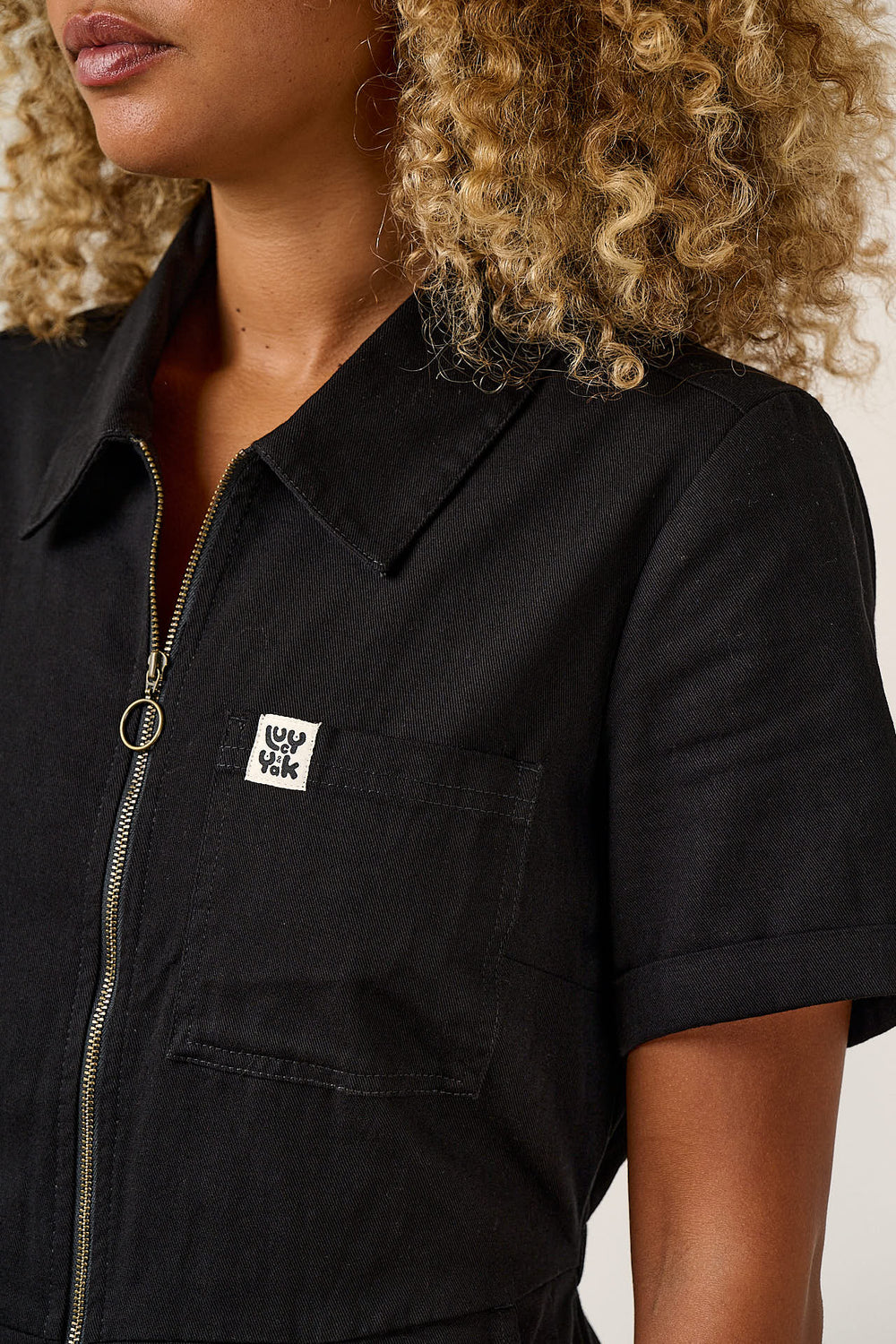 Ragan - Cropped Leg Jumpsuit Organic Cotton Twill in Black