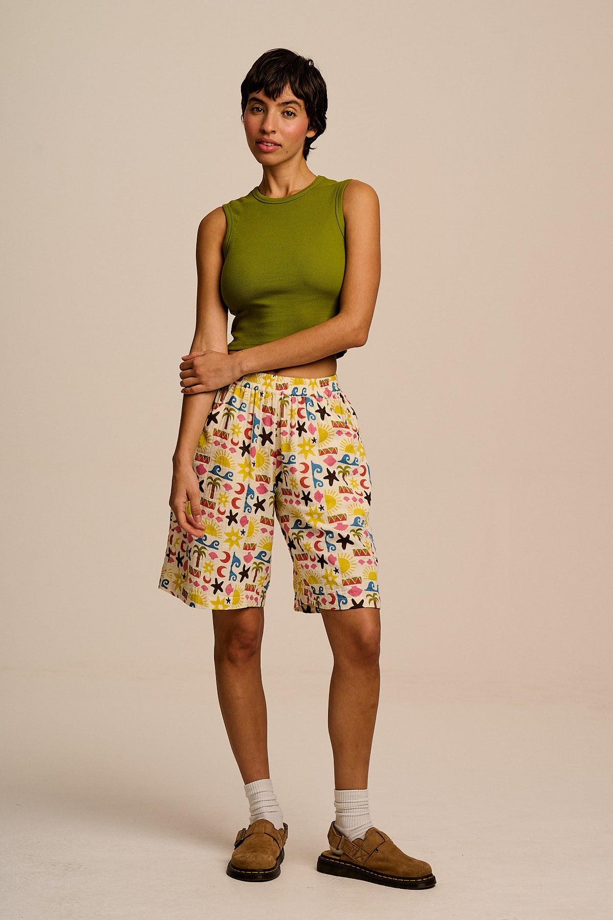 Madero - Knee Length Shorts Organic Cotton Double Gauze in Coastal Beach Tile