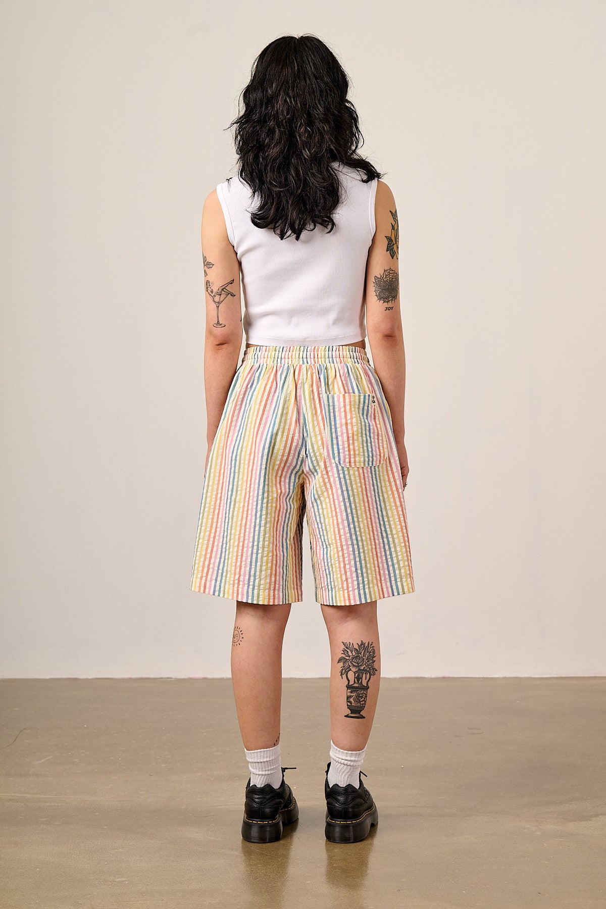 Madero - Knee Length Shorts Organic Cotton Seersucker in Vintage Rainbow Stripe
