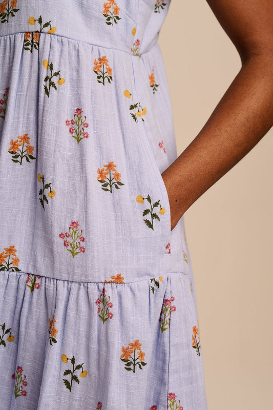 Mae - Tiered Mini Dress Organic Cotton Double Gauze in Blue Walled Bloom