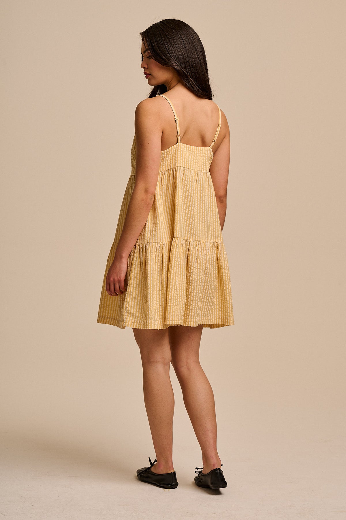 Mae - Cotton Mini Dress in Yellow Stripe