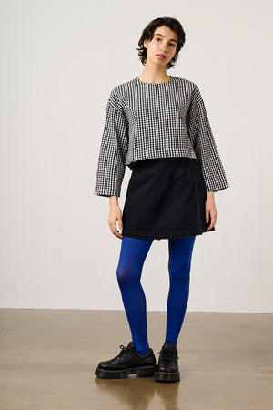 Maisie - Boxy Top Organic Cotton Seersucker in Black & White Gingham
