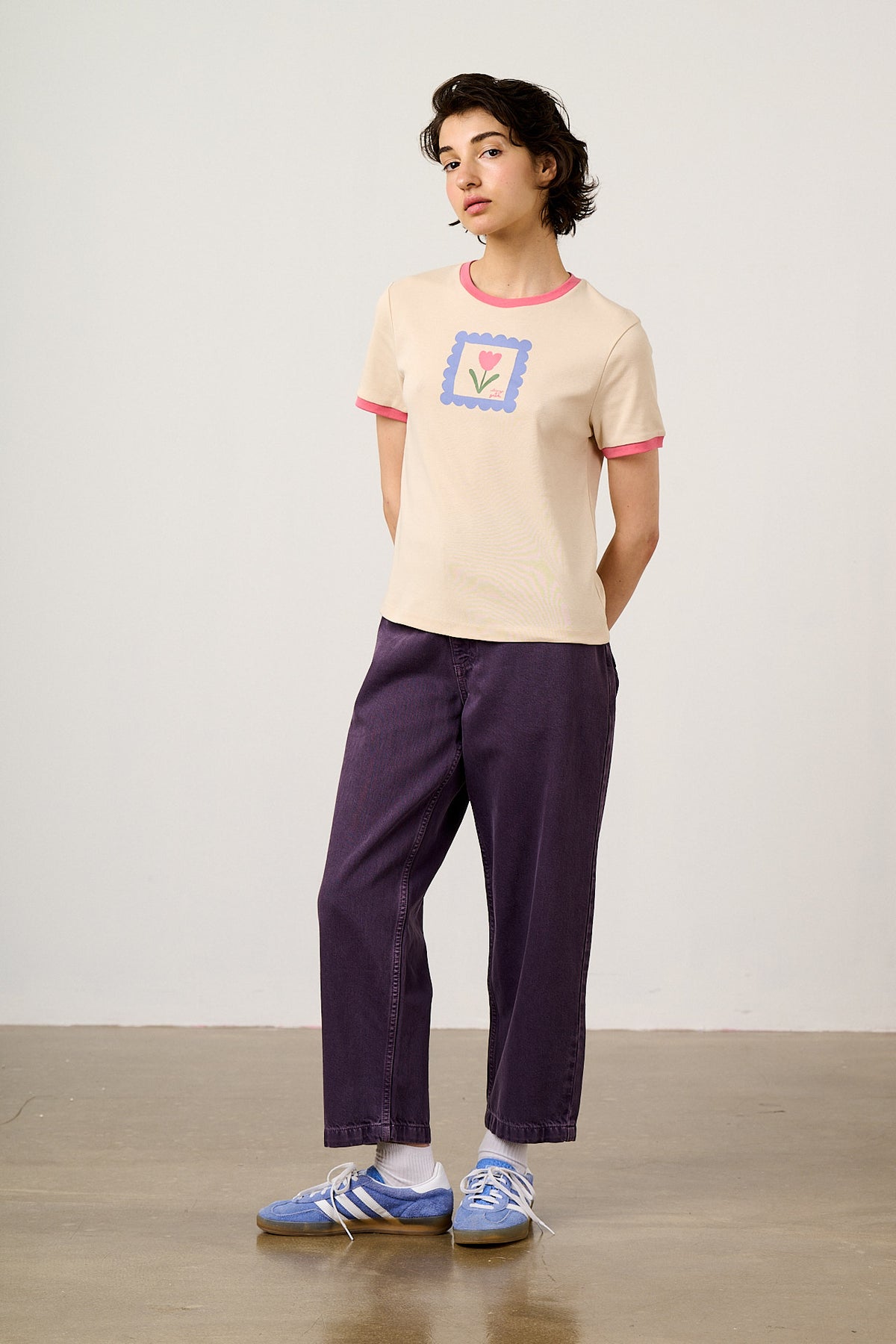 Maya - T-Shirt Organic Cotton in Ecru with Tulip Print