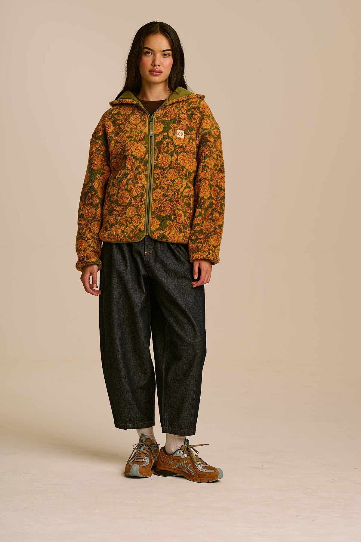 Misha - Borg Fleece Jacket Recycled Polyester in Green Palace Floral