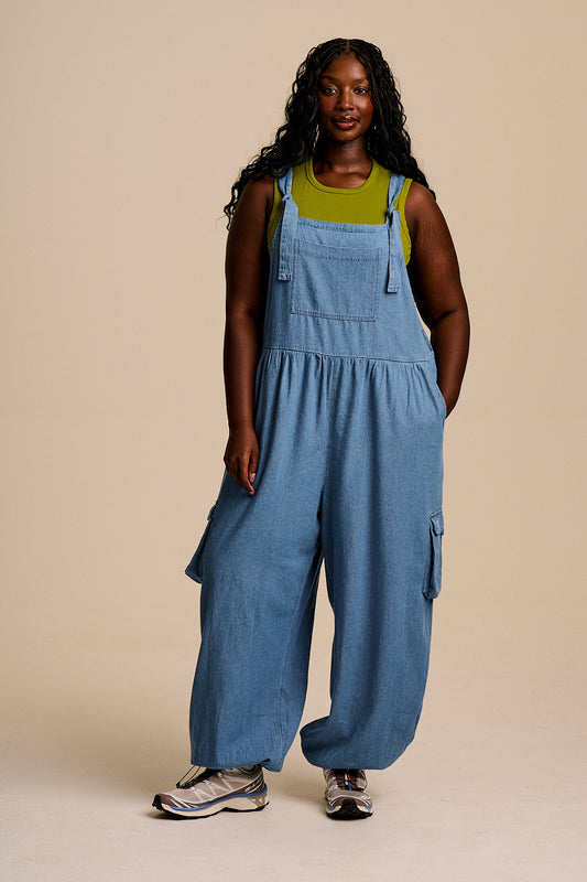 Miyada - Cuffed Leg Dungarees Organic Cotton Denim in Light Wash Blue