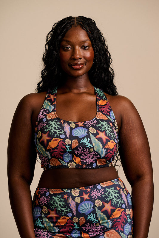 Morella - Racerback Bikini Top Recycled Polyester in Shell Print