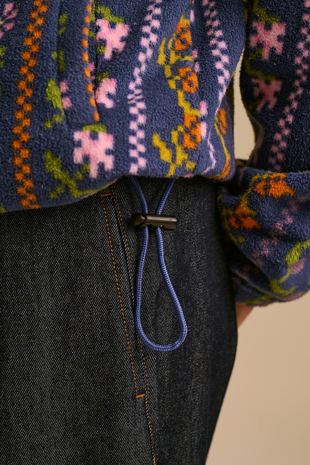 Nicks - Full Zip Polar Fleece in Navy Folk Floral