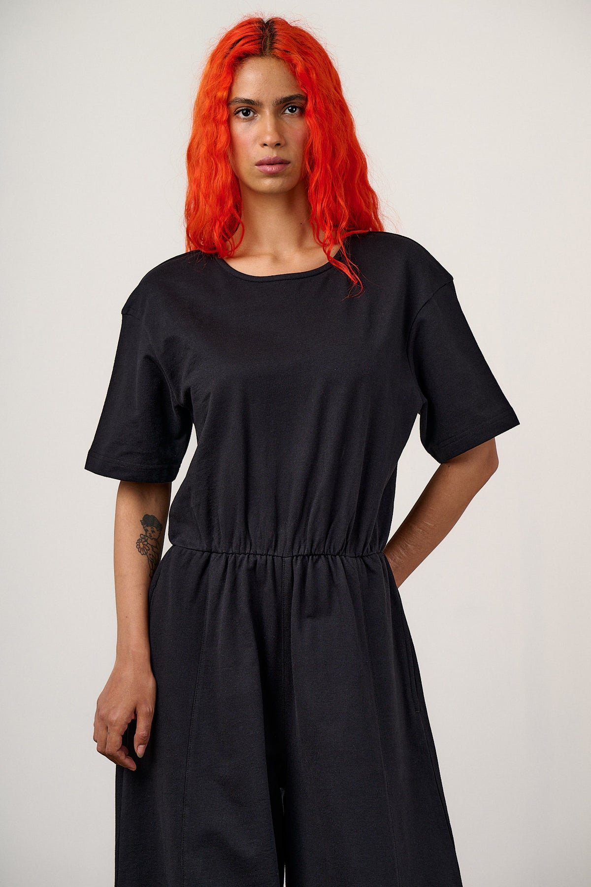 Nova - Barrel Leg Jumpsuit Organic Cotton Jersey in Black