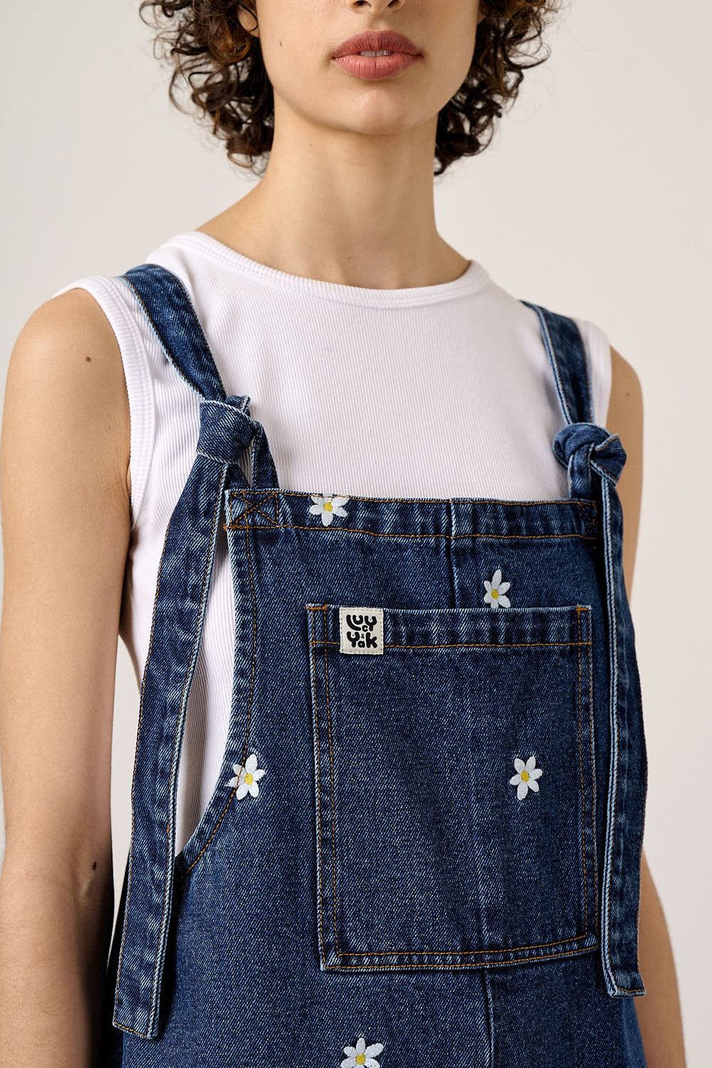 Original - Straight Leg Dungarees Organic Cotton Denim in Daisy Embroidery