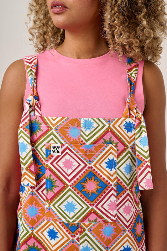 Original - Straight Leg Dungarees Organic Cotton in Pink Celestial Tile Print