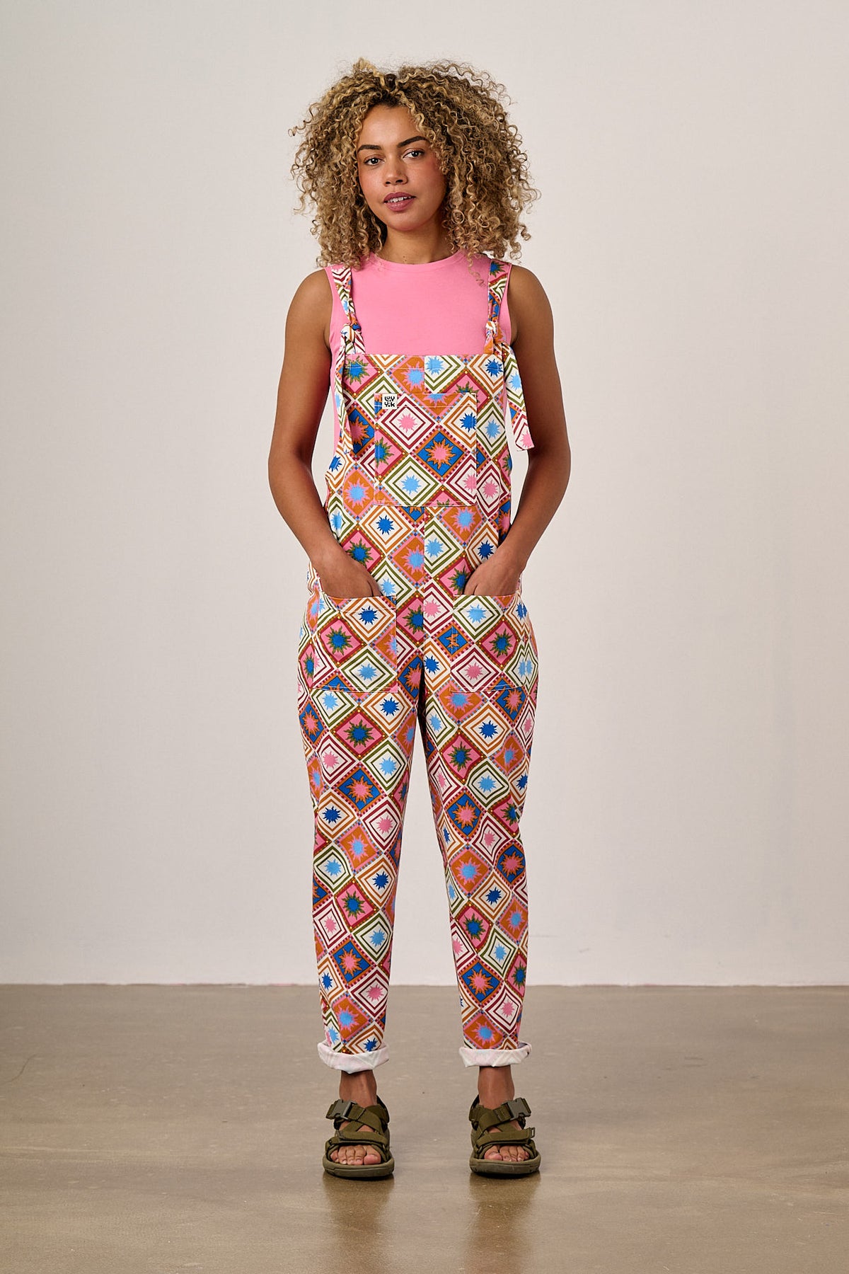 Original - Straight Leg Dungarees Organic Cotton in Pink Celestial Tile Print