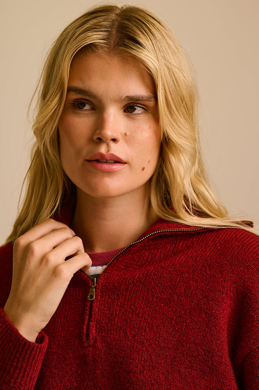 Oscar - Half Zip Jumper Recycled Polyester Knit in Pomegranate
