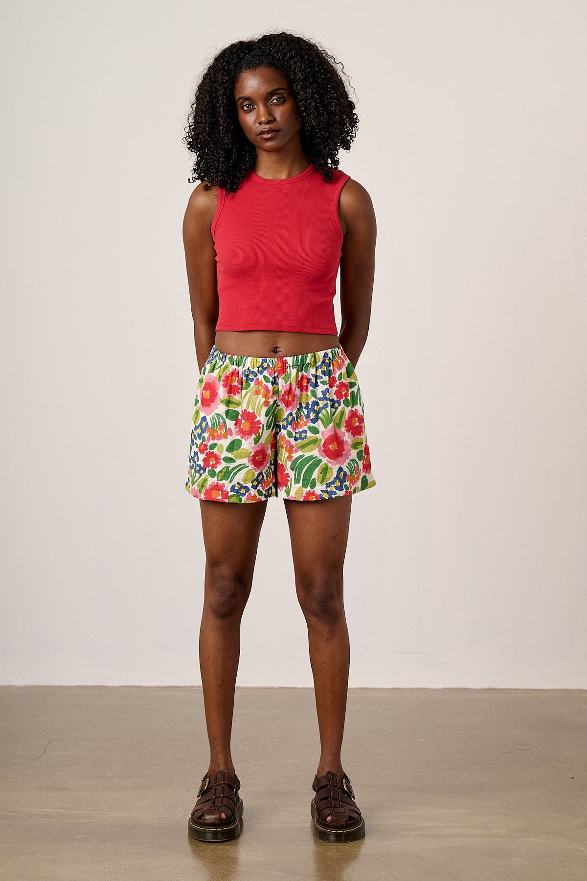 Popan - Relaxed Shorts Organic Cotton Double Gauze in Ivory Marie Print