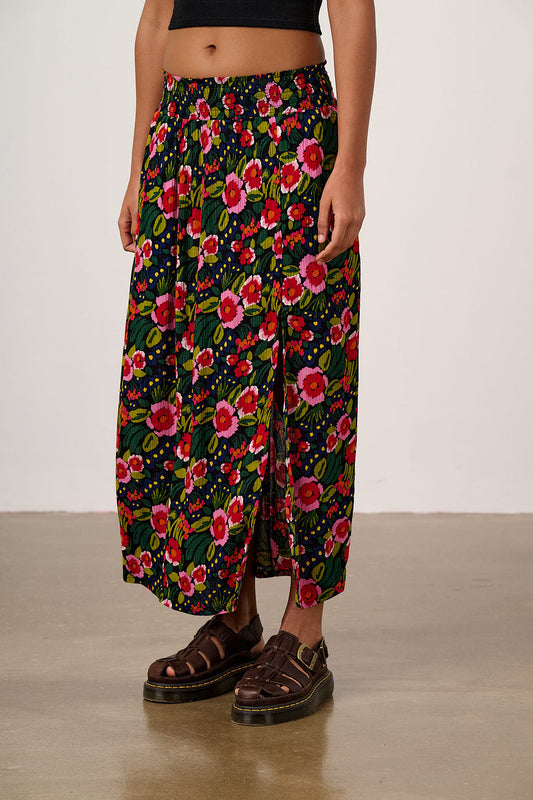 Poppy - Elasticised Waist Skirt in Black Marie Print