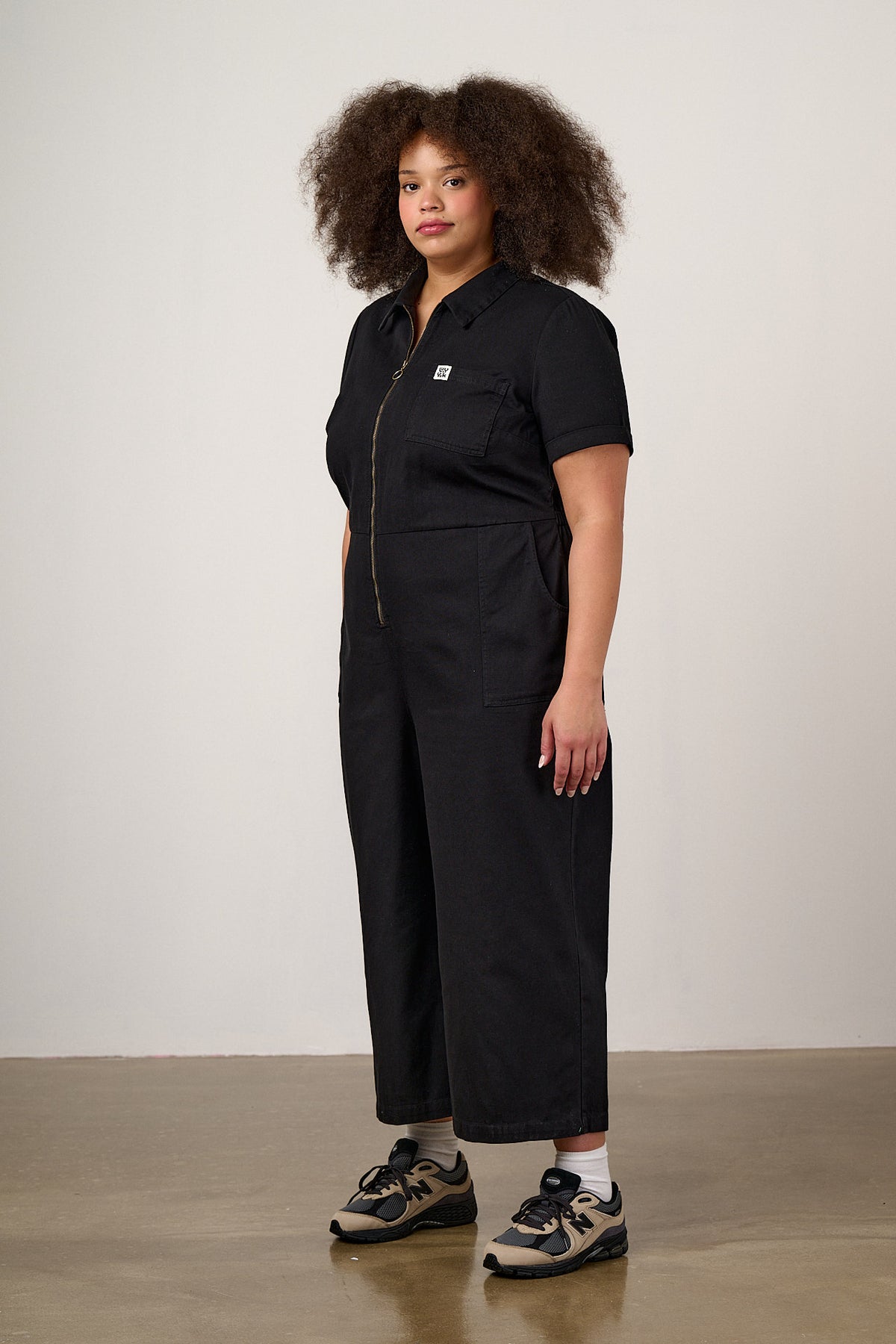 Ragan - Cropped Leg Jumpsuit Organic Cotton Twill in Black