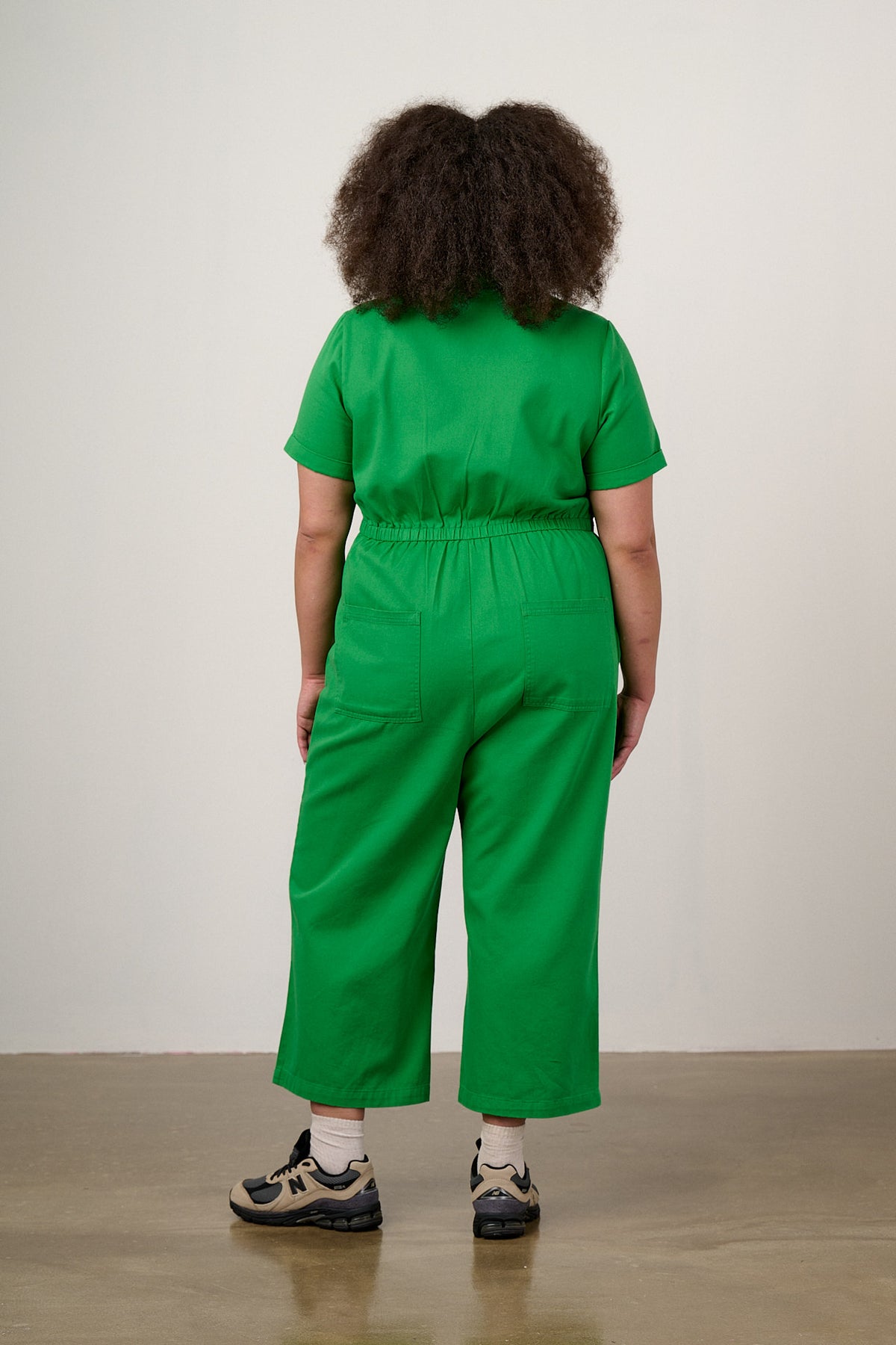 Ragan - Cropped Leg Jumpsuit Organic Cotton Twill in Kelly Green