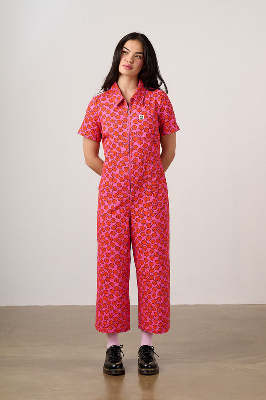 Bee Illustrates Pride 2026 Ragan - Cropped Leg Jumpsuit Organic Cotton Twill in Floral