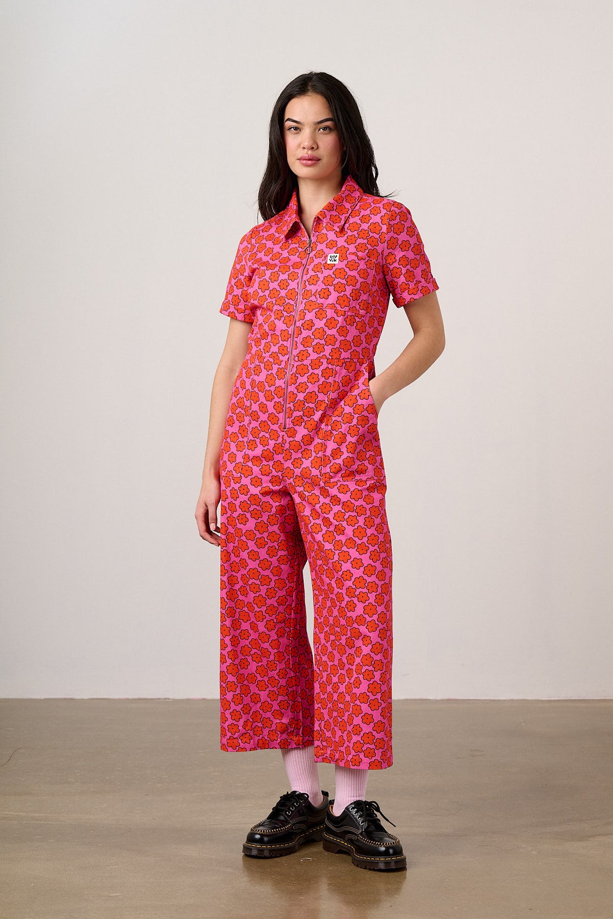 Bee Illustrates Pride 2026 Ragan - Cropped Leg Jumpsuit Organic Cotton Twill in Floral