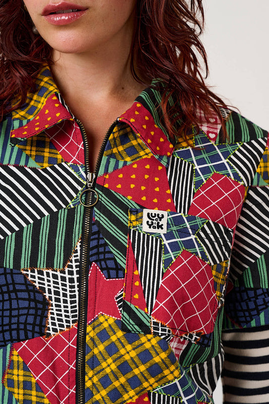 Ragan - Cropped Leg Jumpsuit Organic Cotton Twill in Star Patchwork Print