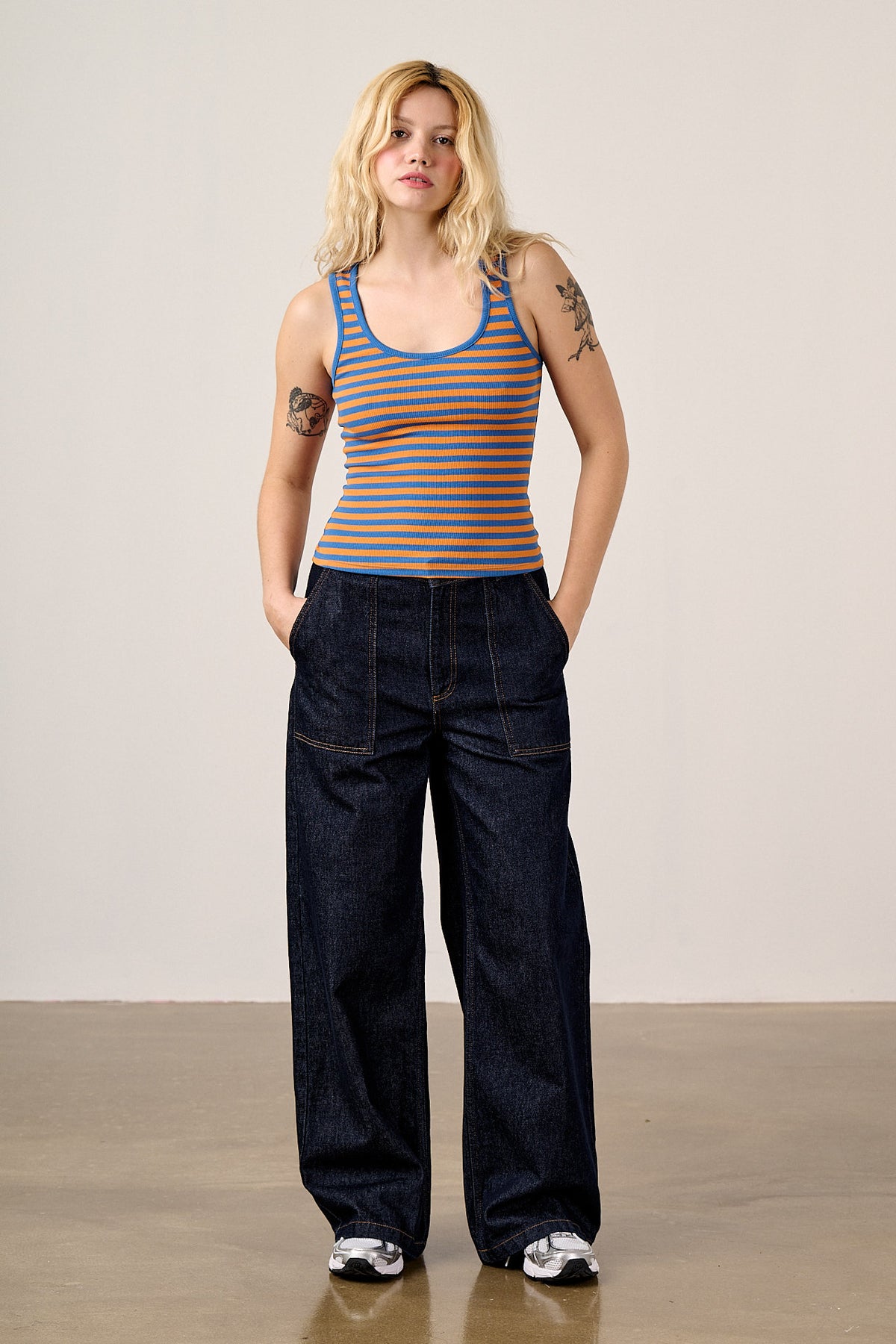 Romy - Cotton Scoop Vest in Orange Stripe