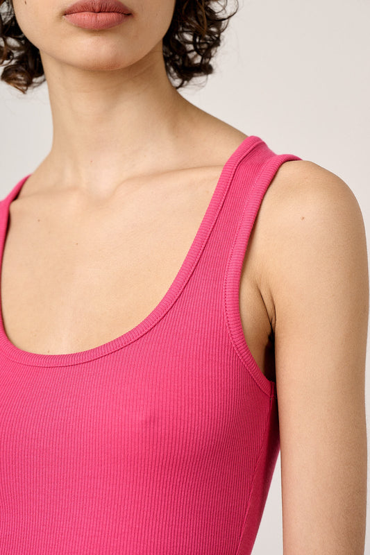 Romy - Cotton Scoop Vest in Fuchsia Pink