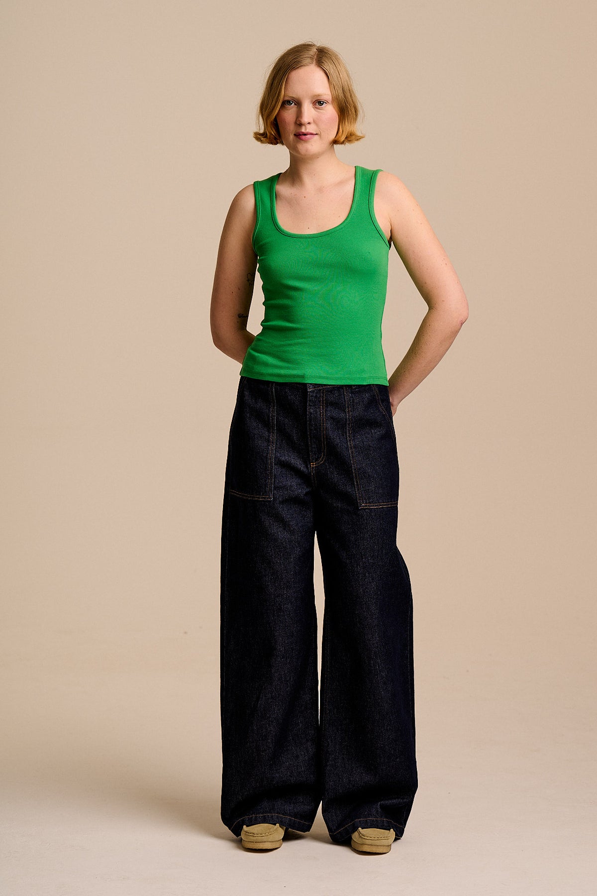Romy - Scoop Neck Vest Organic Cotton in Kelly Green