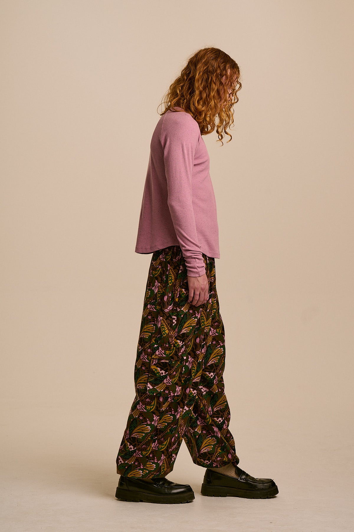 Rumi - Balloon Leg Trousers Organic Brushed Cotton in Botanist Butterfly