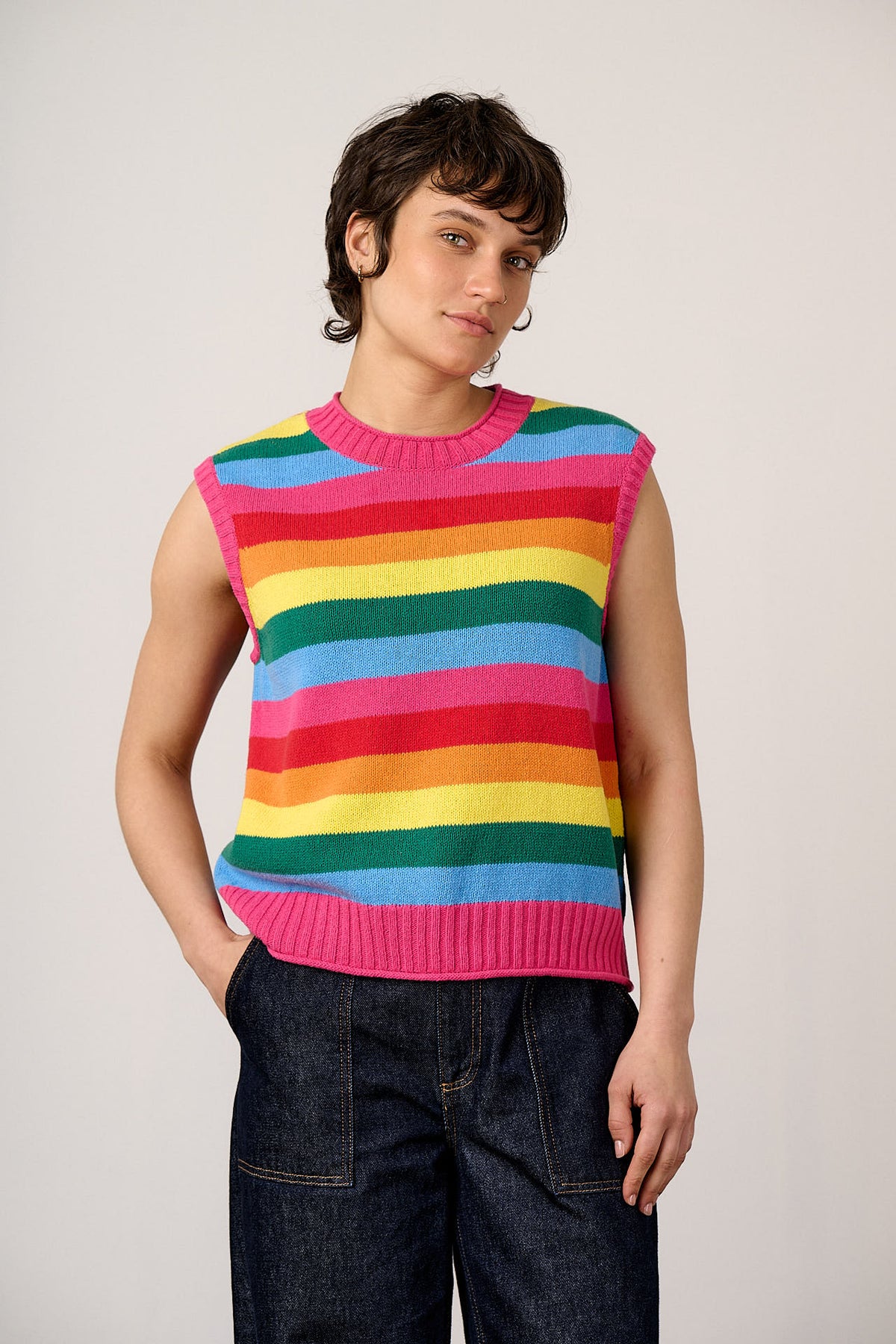 Sawyer - Knitted Tank Organic Cotton Knit in Rainbow Stripe