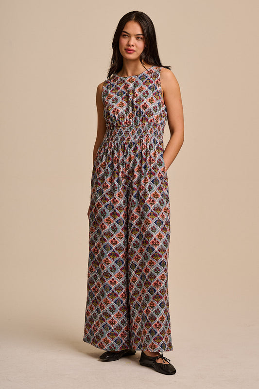 Simone - Wide Leg Jumpsuit Organic Cotton Double Gauze in Walled Blooms Print