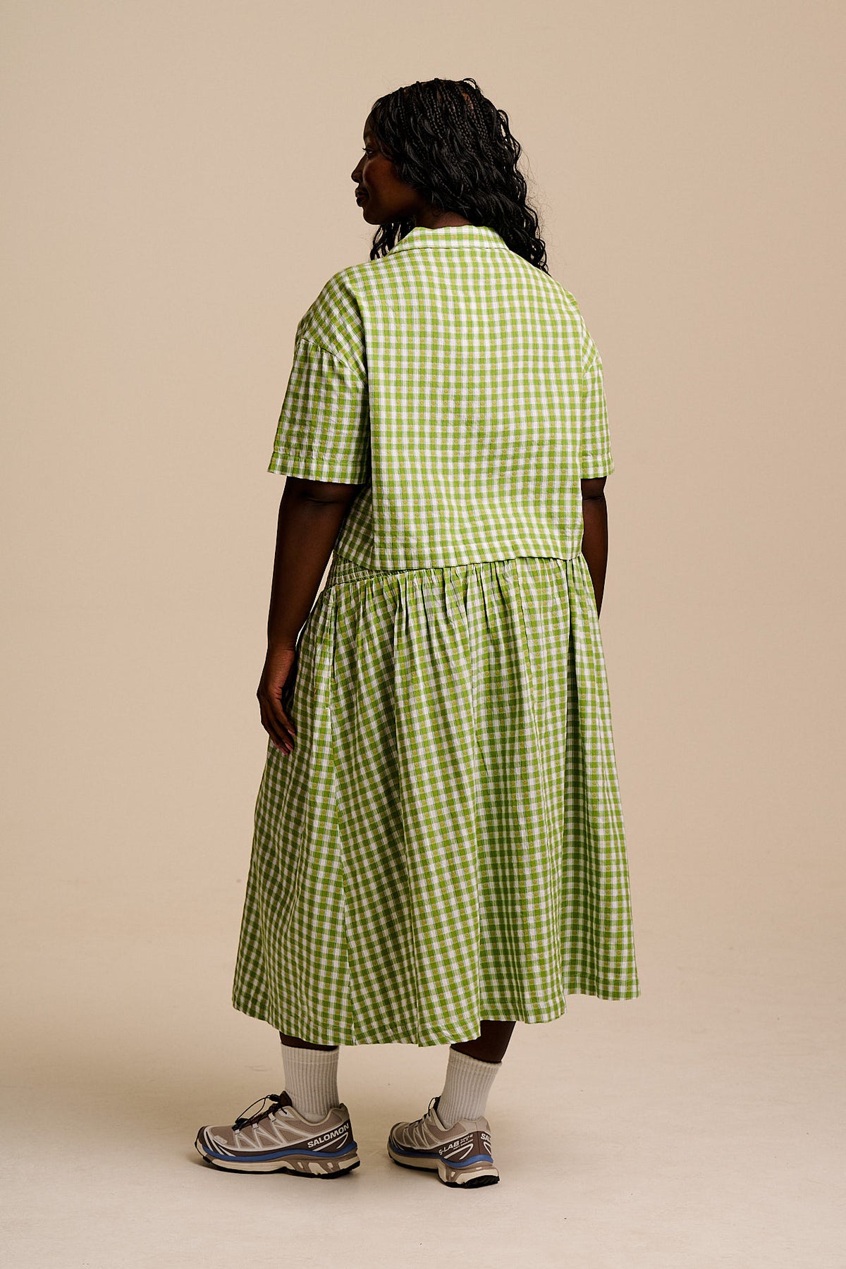 Sofiya - Midi Skirt in Green & White Tulip Gingham