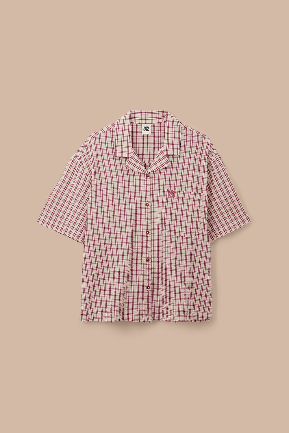 Cam - Shirt Organic Cotton Seersucker in Ecru Check