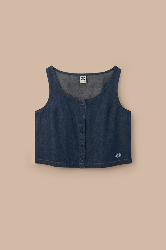 Etoile - Button Up Tank Top Organic Cotton in Indigo Blue