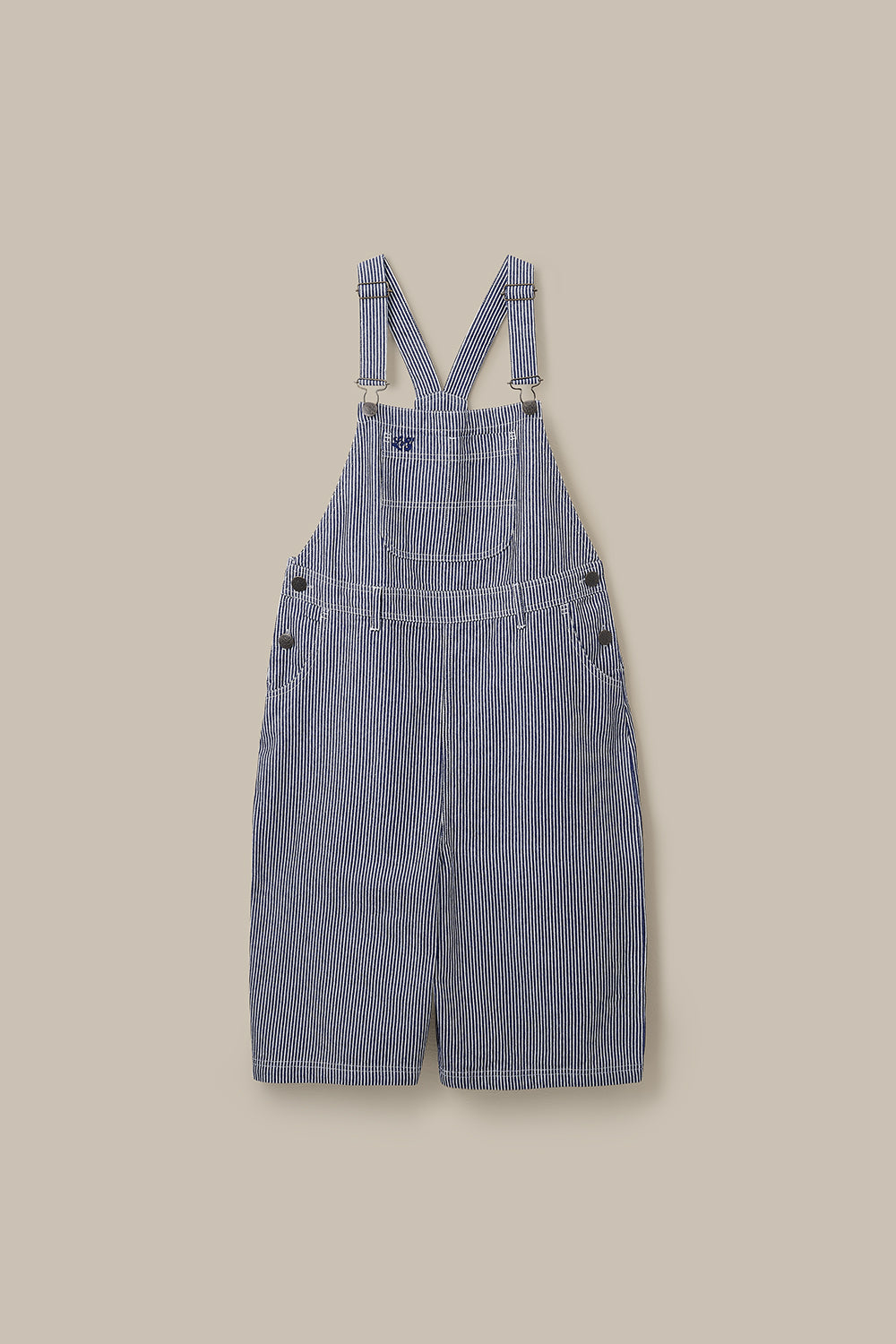 Jara - Knee Length Dungaree Shorts Organic Cotton in Navy Pinstripe