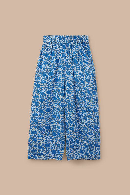 Maddie - Wide Leg Trousers Organic Cotton Double Gauze in Summer Edit Blue Floral