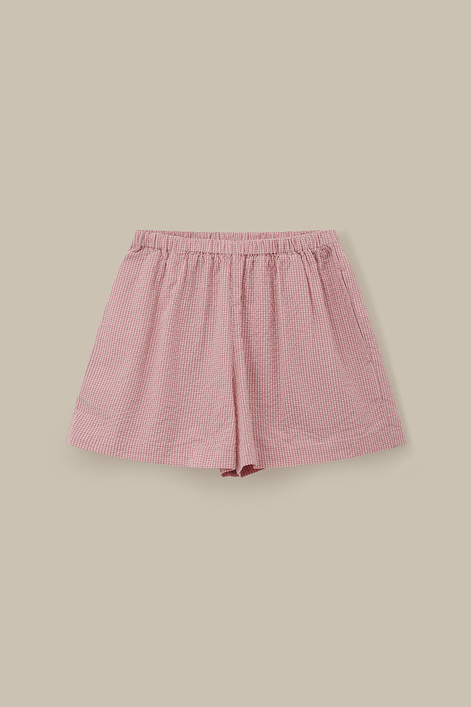 Popan - Relaxed Shorts Organic Cotton Seersucker in Pink Mini Gingham