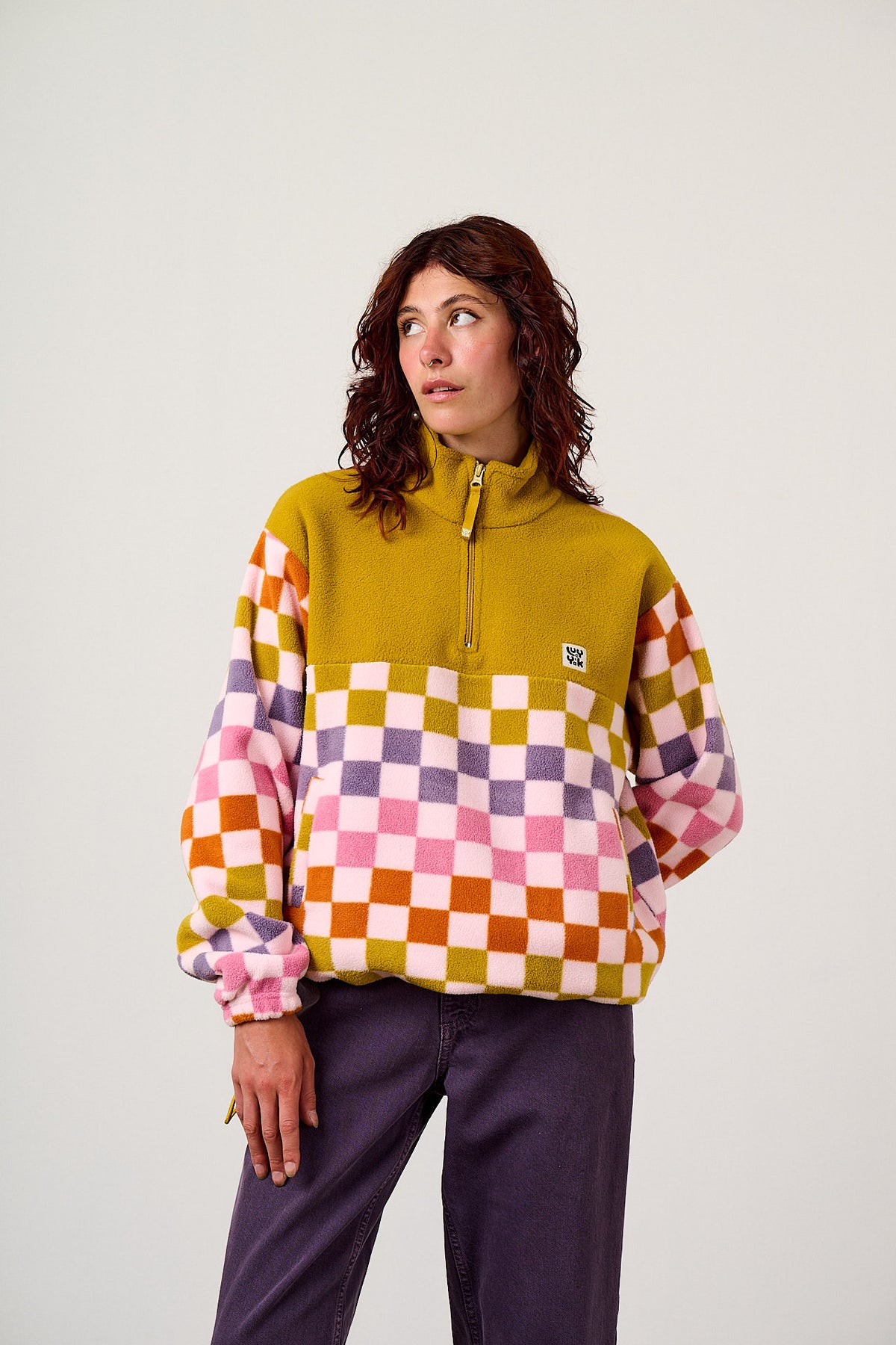 Stevie - Polar Fleece Recycled Polyester in Retro Picnic Checkerboard