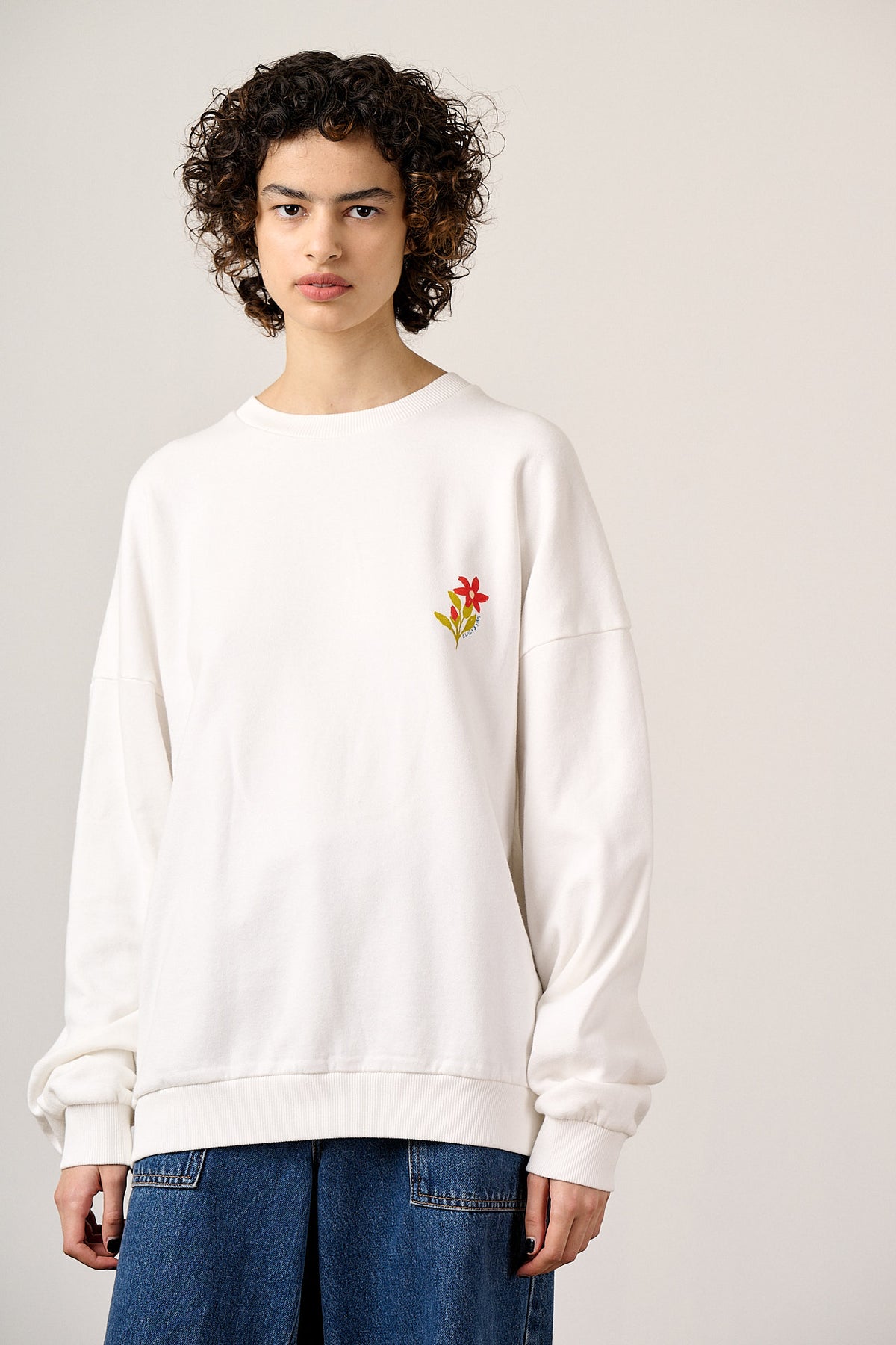 Sutton - Oversized Sweatshirt Organic Cotton in Ecru Birds & Flower Tile