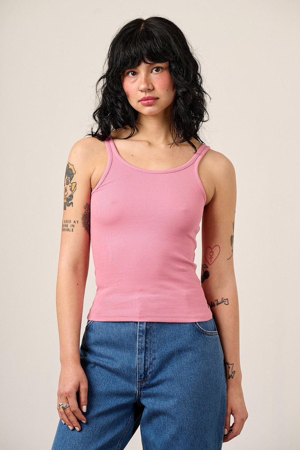 Tully - Strappy Vest Organic Cotton in Pink